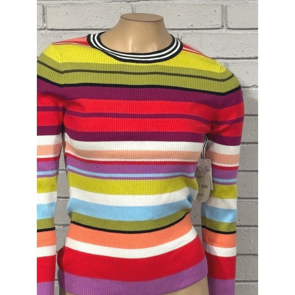 Old Navy x CJR Rainbow Stripe Ribbed Knit Top Open Back Cutout Multi-Color | L - Picture 4 of 14